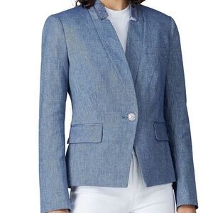 Veronica Beard Farley Dickey Jacket, Blue Linen-Cotton blend, Size 0